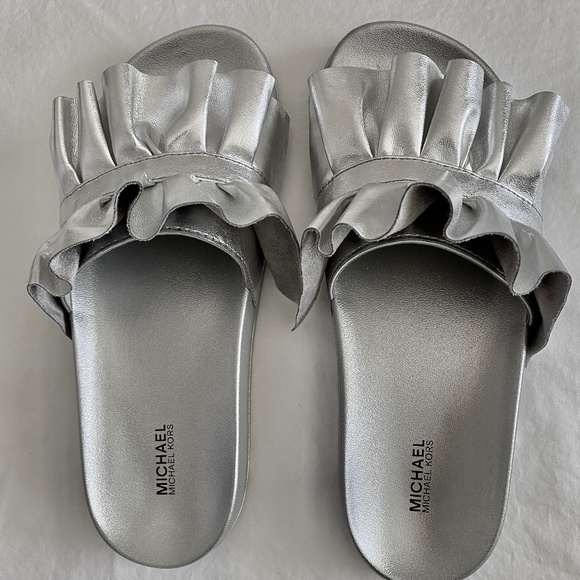 Michael Kors Silver Slippers - Picture 1 of 5